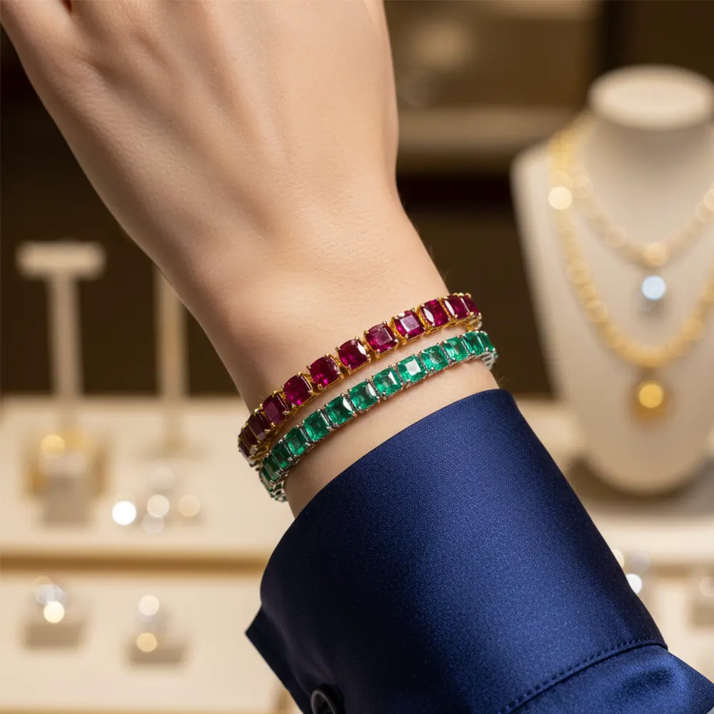 bratara tennis cu rubine si smaralde