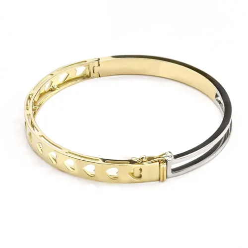 Bratara Fixa din aur alb galben cu Inimioare