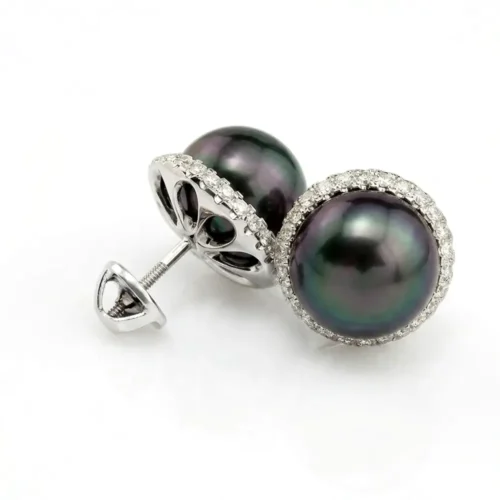 Cercei aur cu perle de cultura negre si diamante 0.50ct