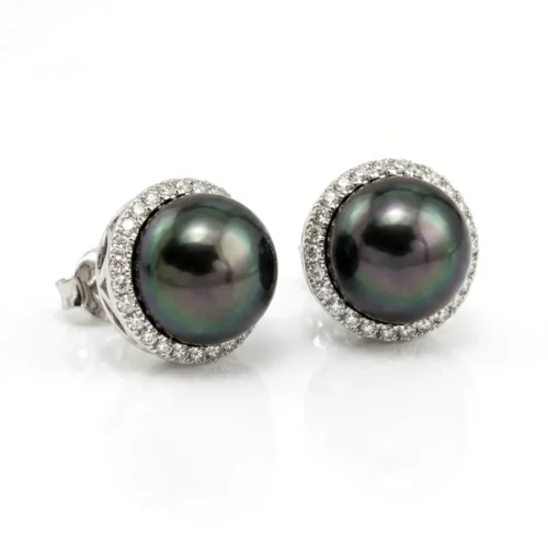 Cercei aur cu perle de cultura negre si diamante 0.50ct-CF005