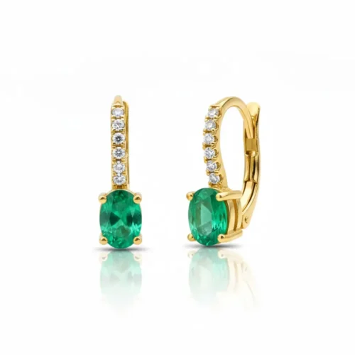 Cercei din Aur galben cu Smaralde ovale si Diamante CT032