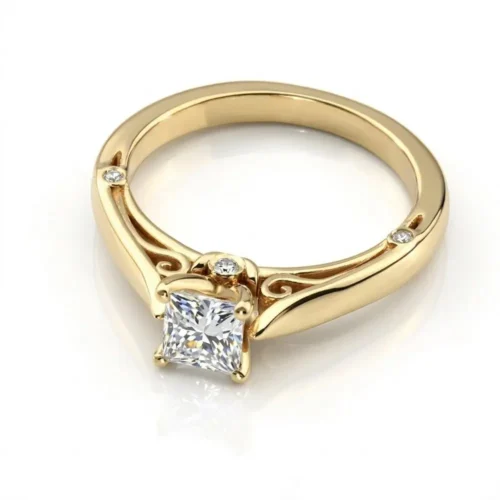 Inel AUR GALBEN de logodna cu diamant patrat(princess)IL014