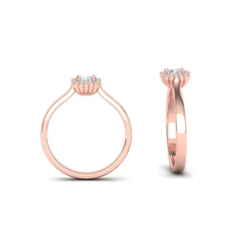 Inel AUR ROZ de logodna Halo cu Diamante IL067