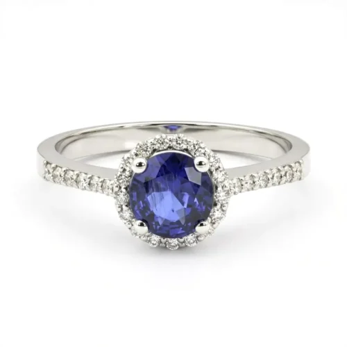 Inel Logodna aur alb cu Safir si Diamante IL113