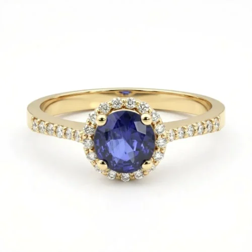 Inel Logodna aur galben cu Safir si Diamante IL113