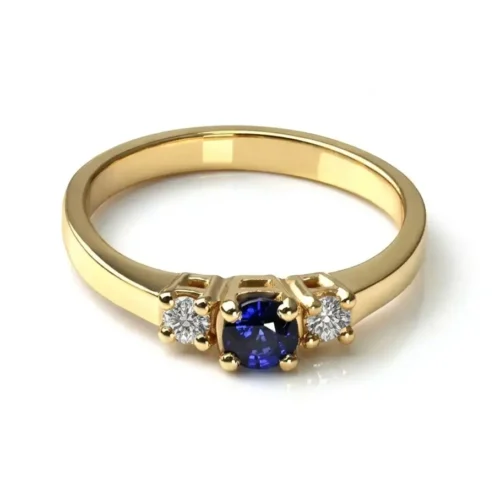 Inel ThreeStone cu Safir Rotund si Diamante IL120