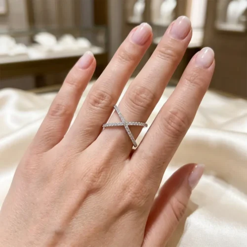 Inel X de Logodna din Aur alb Cross IL168