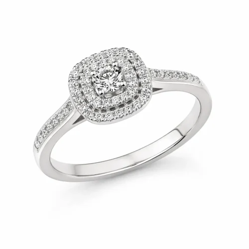 Inel aur alb cu anturaj cu diamante