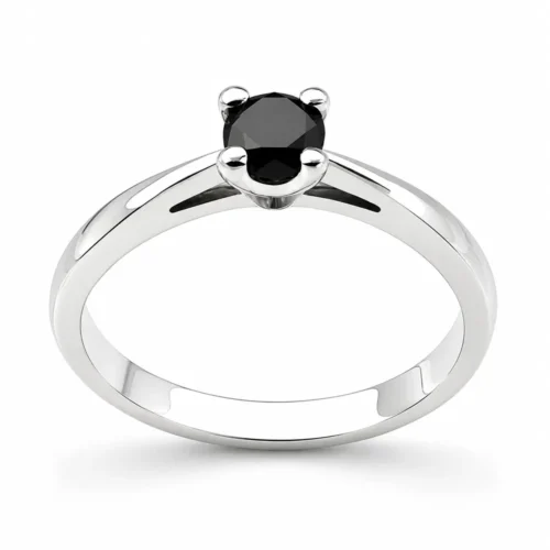 Inel aur alb de logodna din Aur cu Diamant Negru 0.20ct IL180