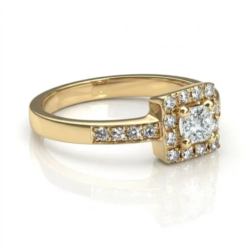 Inel aur galben cu montura patrata si diamante IL028