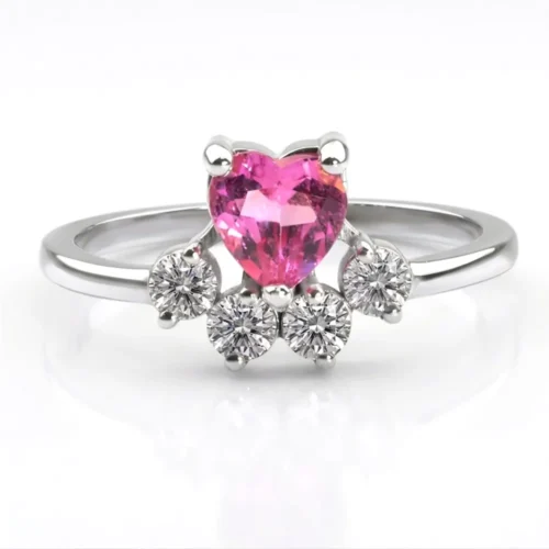 Inel de Logodna AUR ALB cu Safir Roz si Diamante IL137