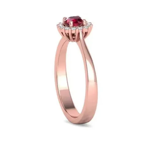 Inel de Logodna AUR ROZ cu Rubin si Diamante IL205