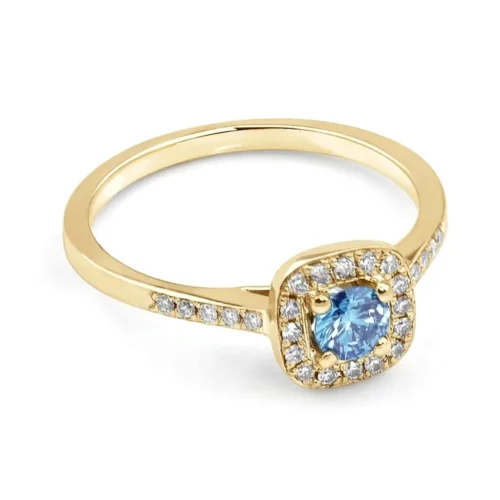 Inel de logodna Hallo din Aur galben cu Diamant Albastru IL132
