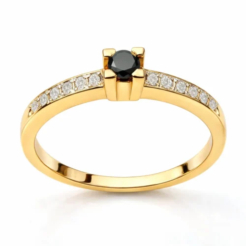 Inel de logodna aur galben si Diamant Negru IL099