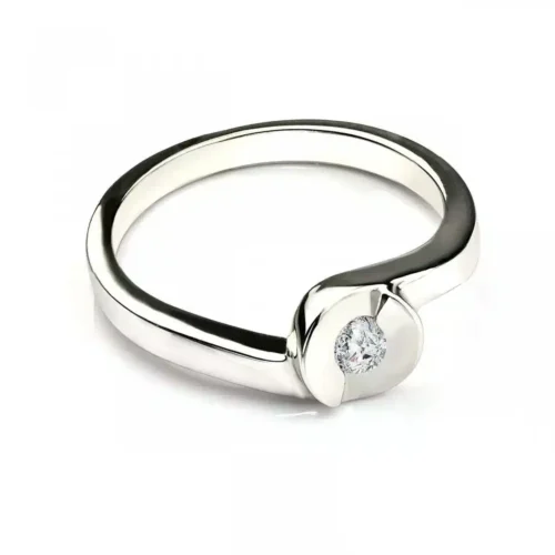 Inel de logodnă din aur alb culcat 14K cu diamant 0.10 ct