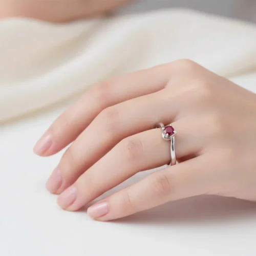 Inel din aur alb 14k de Logodna cu Rubin