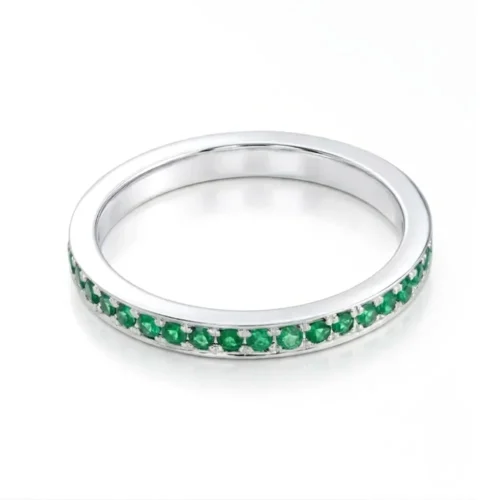 Inel eternity din aur alb cu smarald 0.70ct