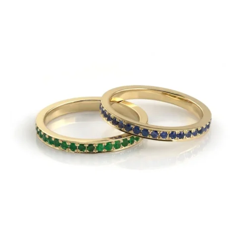 Inel eternity din aur galben cu smarald si safir 0.70ct. IL046