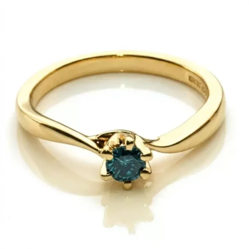 Inel solitaire cu Diamant Albastru 0.20ct. aur galben