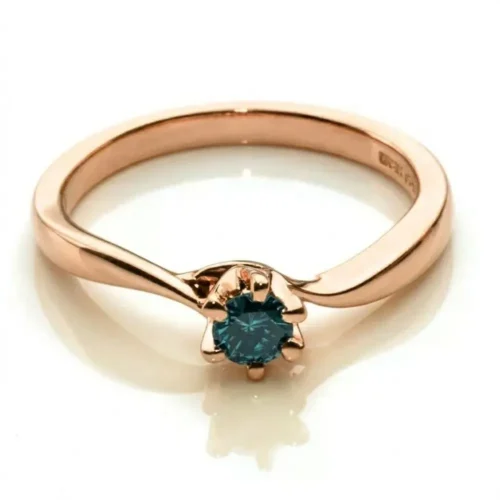 Inel solitaire cu Diamant Albastru 0.20ct. aur roz