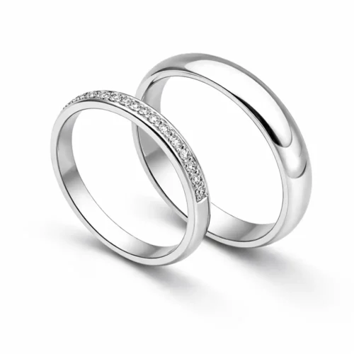 Verighete aur alb simple cu diamante VR064