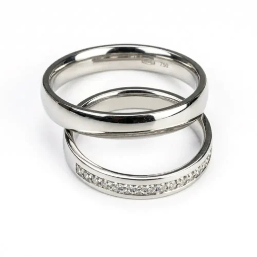 Verighete semibombate din Aur albcu Diamante VR019