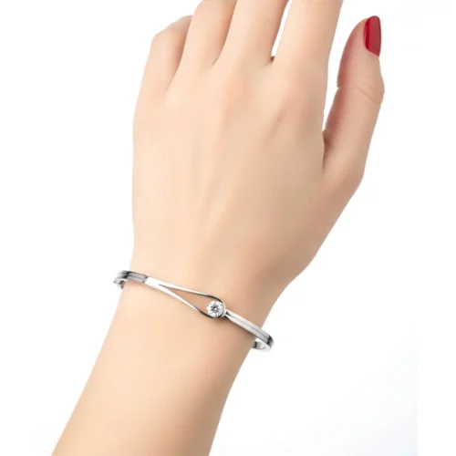 bratara din aur alb fixa de dama cu diamant 0,50ct