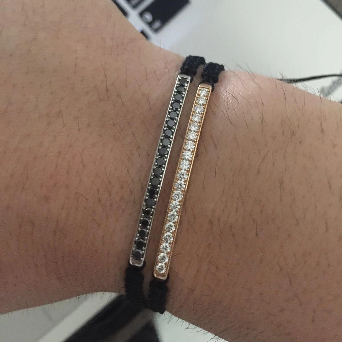 Bratara Barbat cu Diamante Negre si Snur BNP003 - imagine 3