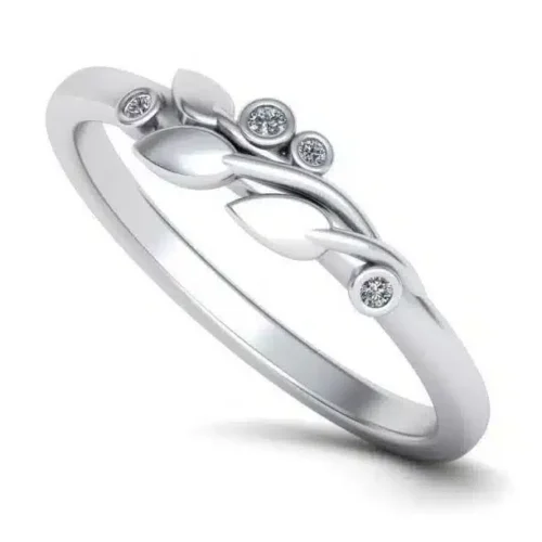 Inel aur alb cu diamante model frunze delicate IL076