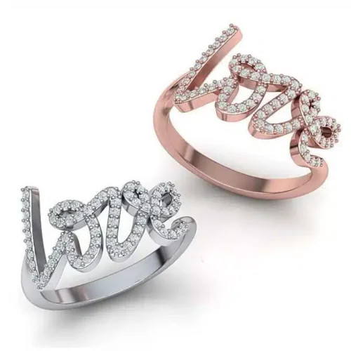 Inel aur alb roz cu diamante naturale model LOVE IL110