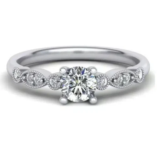 Inel aur alb Vintige Milgrain cu diamant 0.50ct. IL116