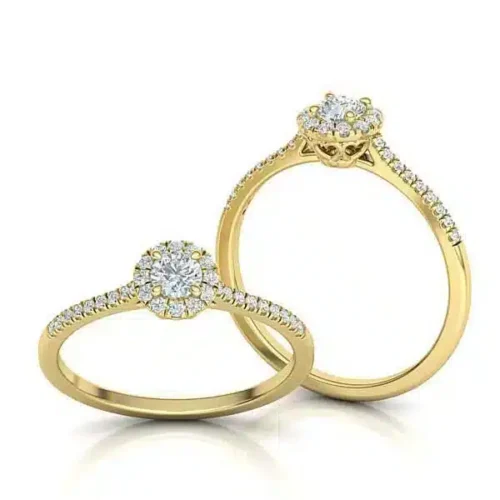 Inel aur galben hallo cu Diamant Central 0.20ct