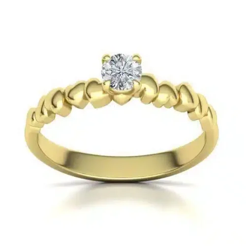 Inel aur galben inimioare cu diamant rotund 0.20ct. IL138