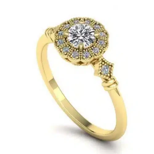 Inel aur galben Logodna Vintige Milgrain cu Diamant 0.30ct - IL118