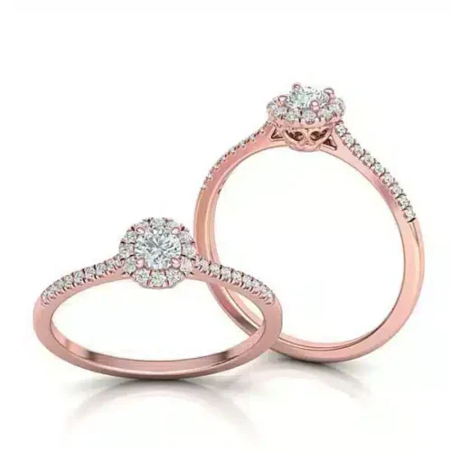 Inel aur roz hallo cu Diamant Central 0.20ct IL109