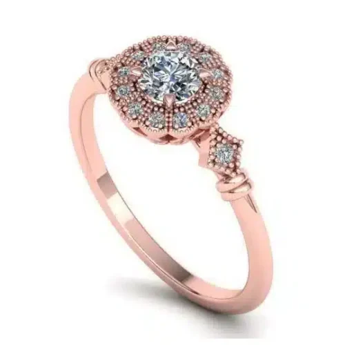 Inel aur roz Logodna Vintige Milgrain cu Diamant 0.30ct - IL118