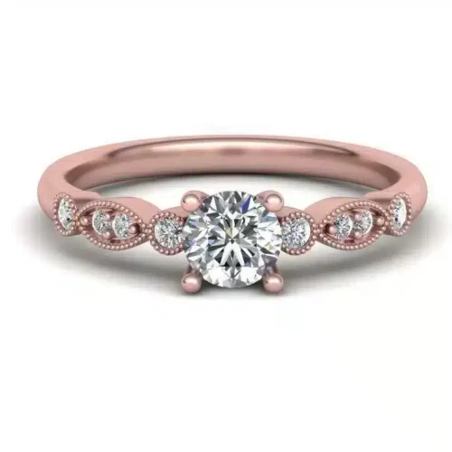 Inel aur roz Vintige Milgrain cu diamant 0.50ct. IL116