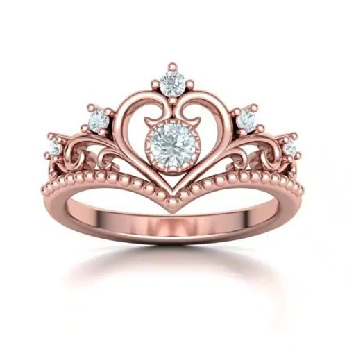 Inel coroana Aur Roz cu Diamante IL125