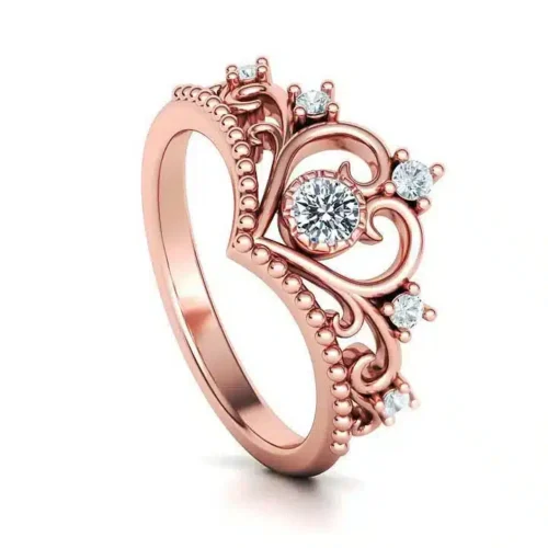 Inel coroana din Aur Roz cu Diamante IL125