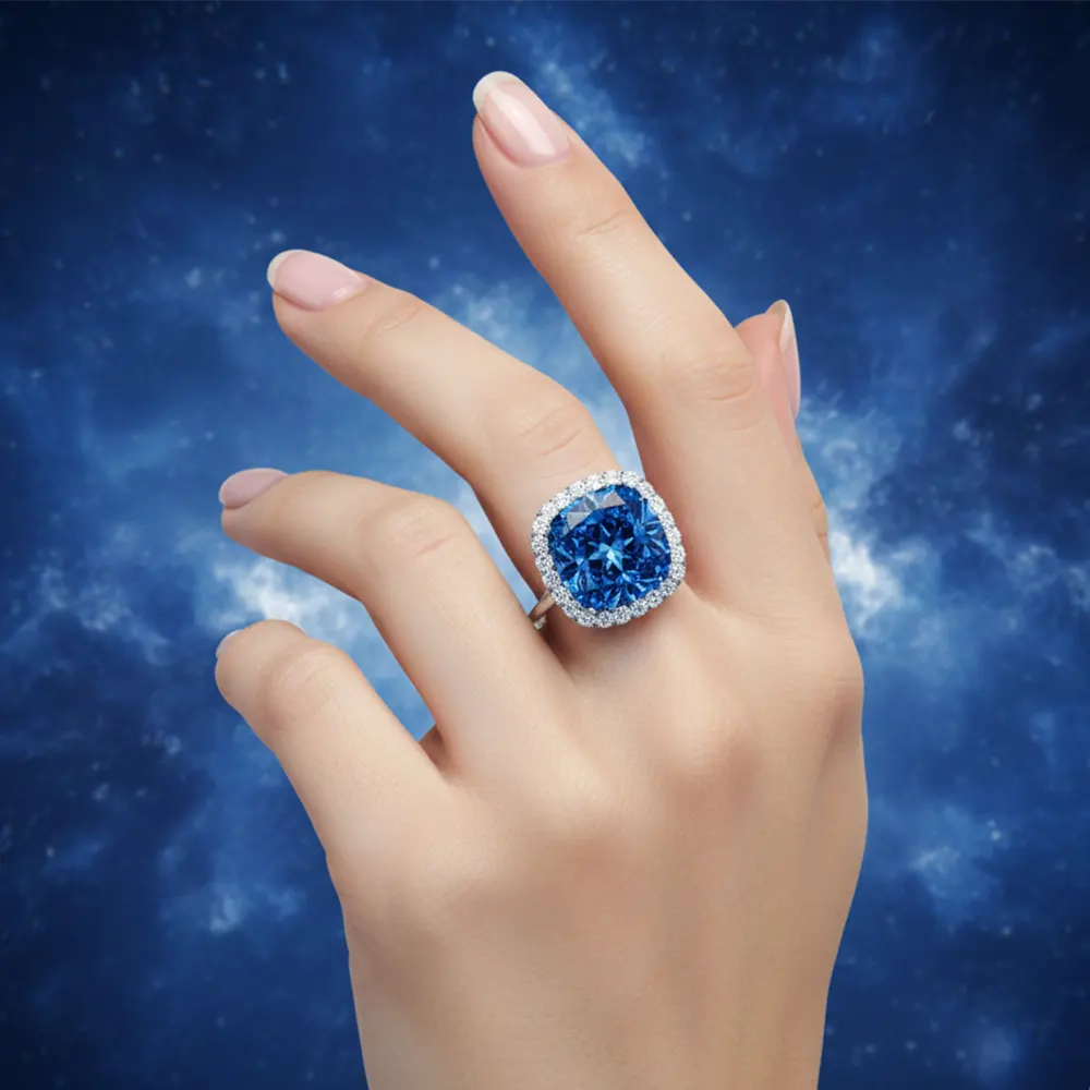 inel cu doiamant albastru