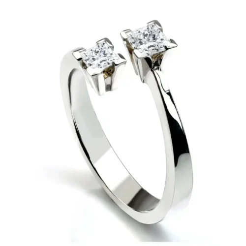 Inel de logodna AUR ALB cu doua Diamante Princess IL181