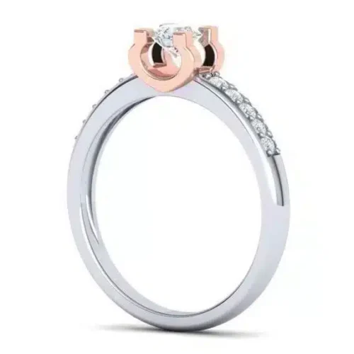 Inel de logodna aur alb roz cu diamant central si diamante pe laterale IL078