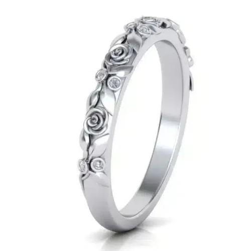 Inel de logodna floral din aur ALB IL122