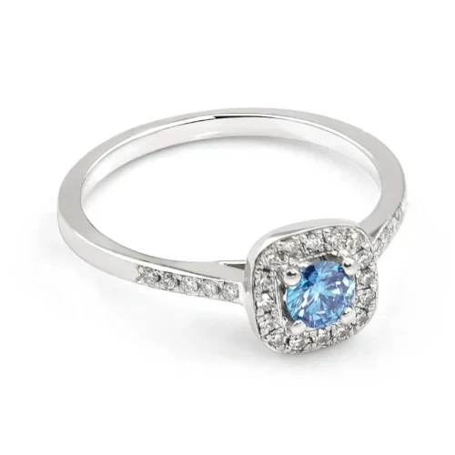 Inel de logodna Hallo din Aur alb cu Diamant Albastru IL132