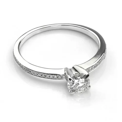 Inel de logodna Side-Stone din Aur Alb 18k cu Diamant IL123