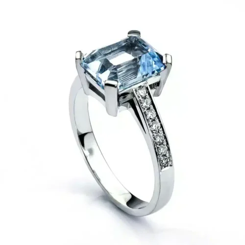 inel din aur alb cu blue topaz si Diamante