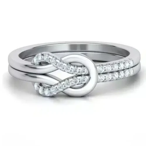 Inel din Aur ALB Nodul Dragostei cu Diamante