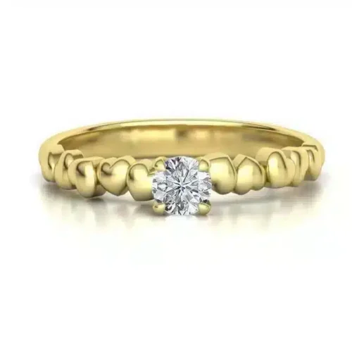 Inel inimioare aur galben cu diamant rotund 0.20ct. IL138