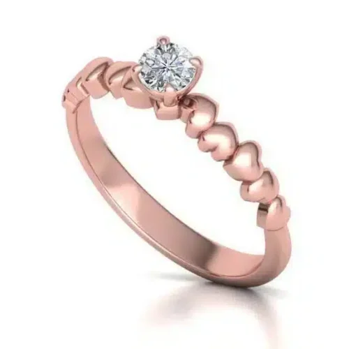 Inel inimioare aur roz cu diamant rotund 0.20ct. IL138