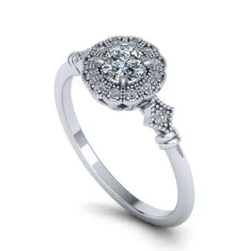 Inel Logodna aur alb Vintige Milgrain cu Diamant 0.30ct - IL118